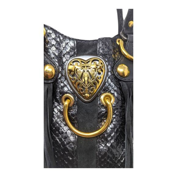Gucci Babouska Hysteria Fall 2008 Tote Snakeskin Fringe Large Black Gold Y2K - Picture 10 of 16